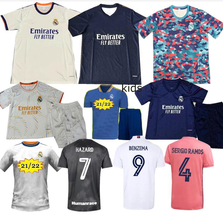 

2021/2022 real madrid jerseys 2020 hazard isco reinie soccer sergio ramos modric bale 20 21 football jersey men kids kit Hombres niños camisetas, White