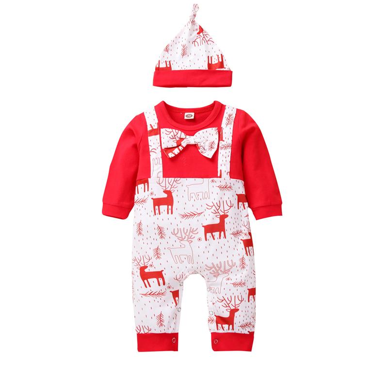 

Clothing Sets Christmas Born Baby Boys Girls Rompers Long Sleeve Bowknot Romper Jumpsuit+hat Set 3m-18m Clothes, White