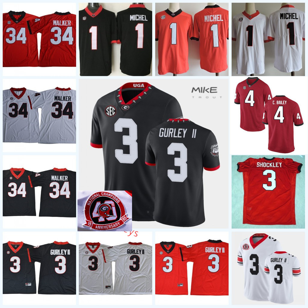 

Mens 2022 Playoff UGA Georgia Bulldogs Football Jersey Todd Gurley II Sony Michel D.J. SHOCKLEY Champ Bailey Herschel Walker Nick Chubb Jake Fromm DAndre Swift, Black alternate mascot 100th orang patch
