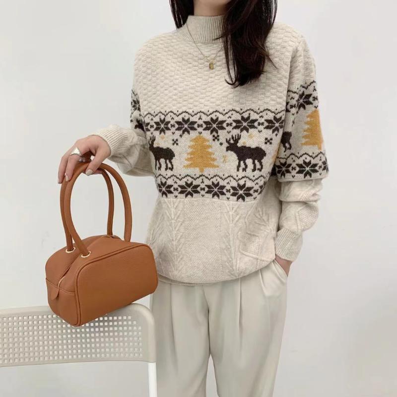 

Women's Sweaters Li Zhi Yee Half A Turtleneck Pullovers Loose Thin Fashion Jacquard Knitting Christmas Render Unlined Upper Garment To Coat, White;black