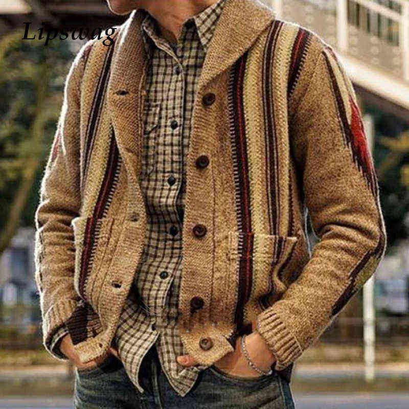 

Vintage Men's Sweater Autumn Winter Warm Thick Wool Coats Fashion Turn-down Collar Long Sleeve Knit Cardigan Men Streetwear 211109, 01