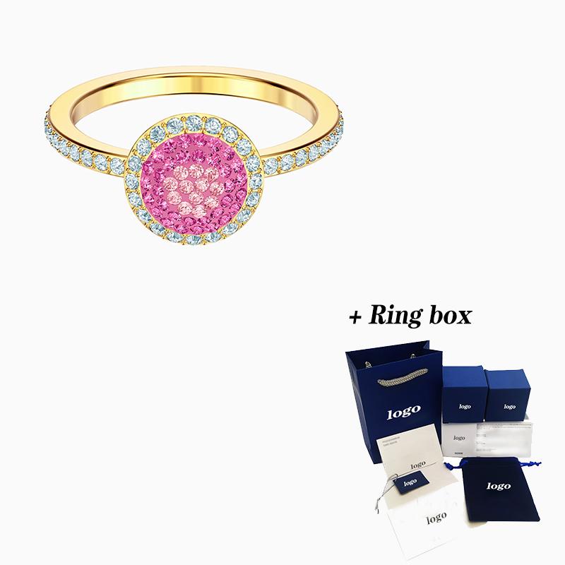 Cluster Rings Fashion Jewelry SWA NO REGRETS RING Gold Fresh Round Outline Pattern Crystal Female Engagement Elegant Romantic Gift-image-709788997