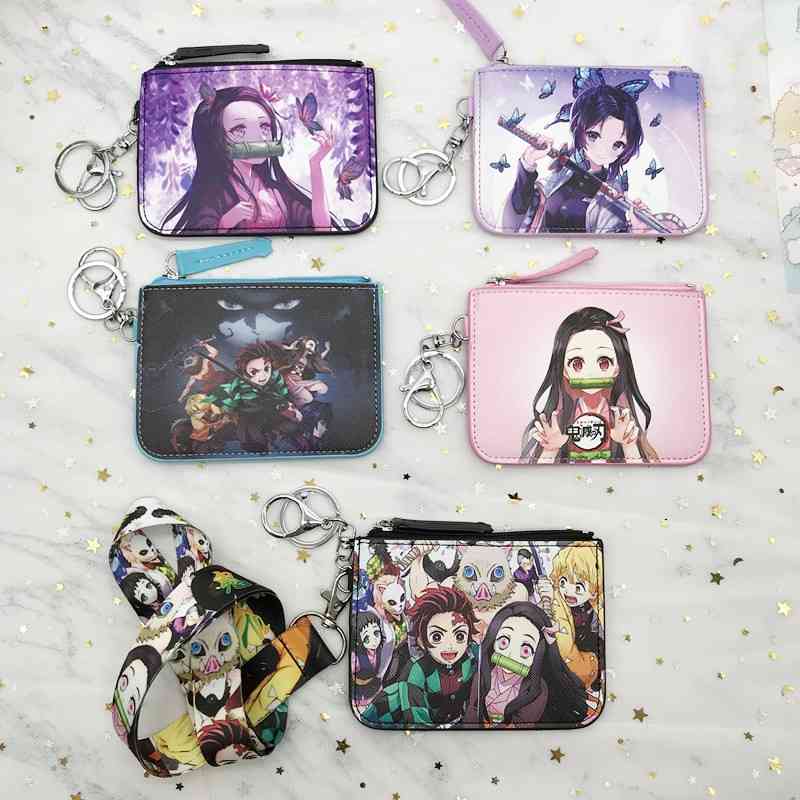 

Ghost killing blade zero wallet with Lanyard Key Chain student meal bus door forbidden card set, Fenni beans