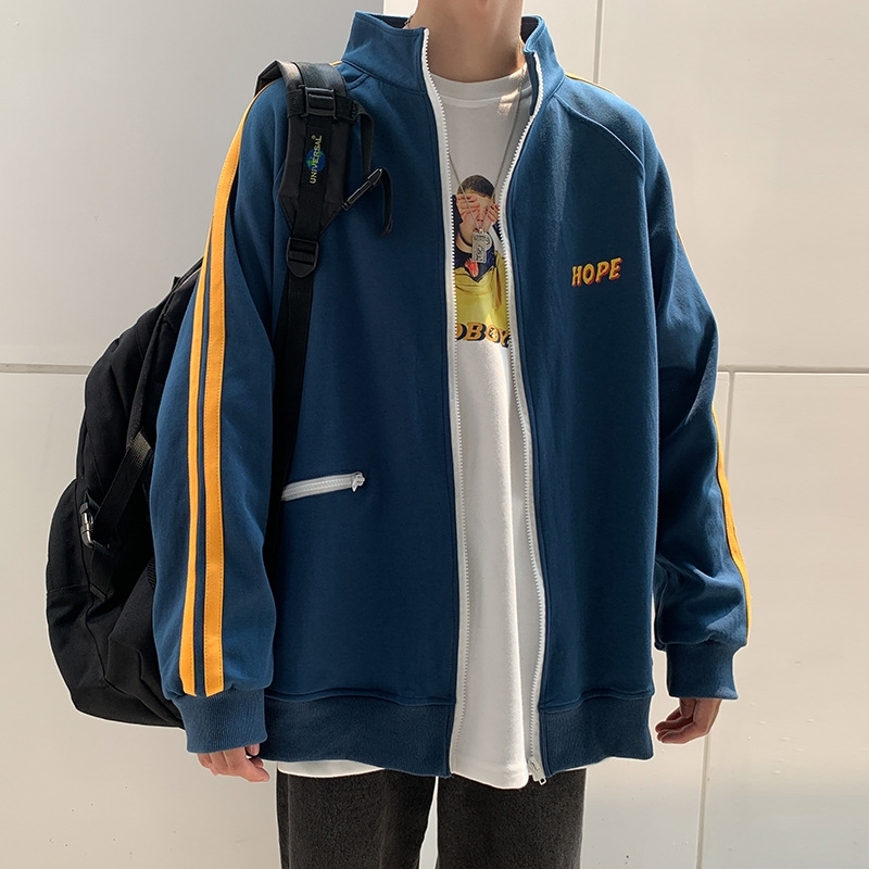 

Korean fashion spring new ins leisure class sweater baseball suit autumn and winter sports coat men, Black