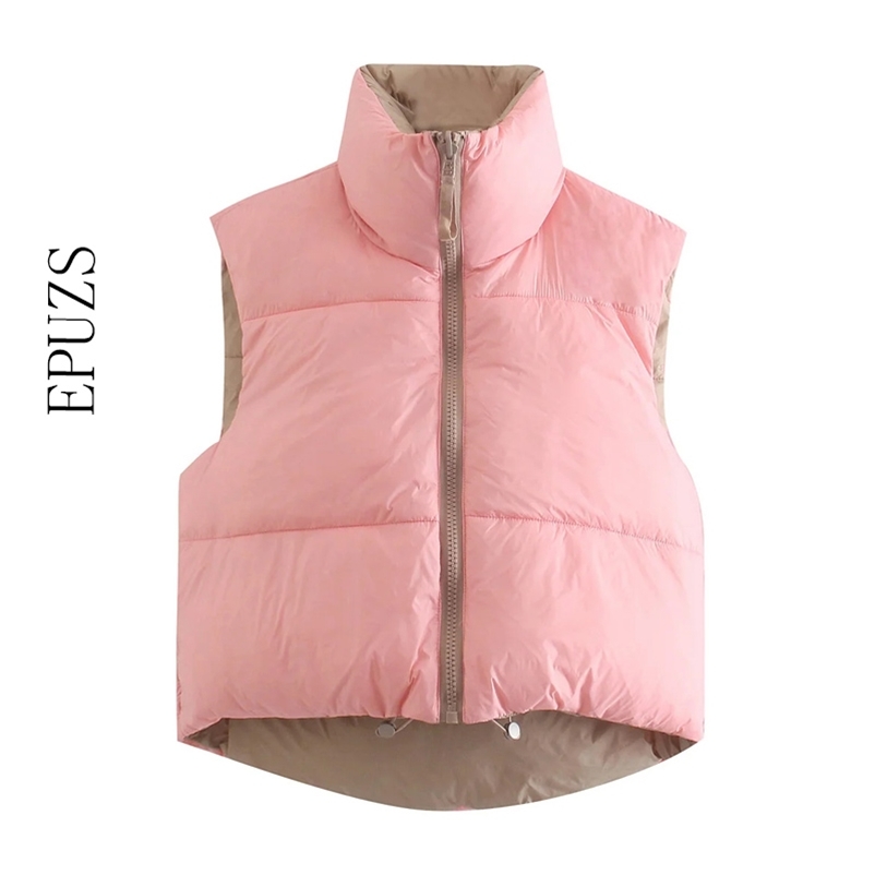 

ZA Woman Pink Light Short Puffer Vest coat Spring Ladies Warm zipper Outwear Female Streetwear Vests 210521