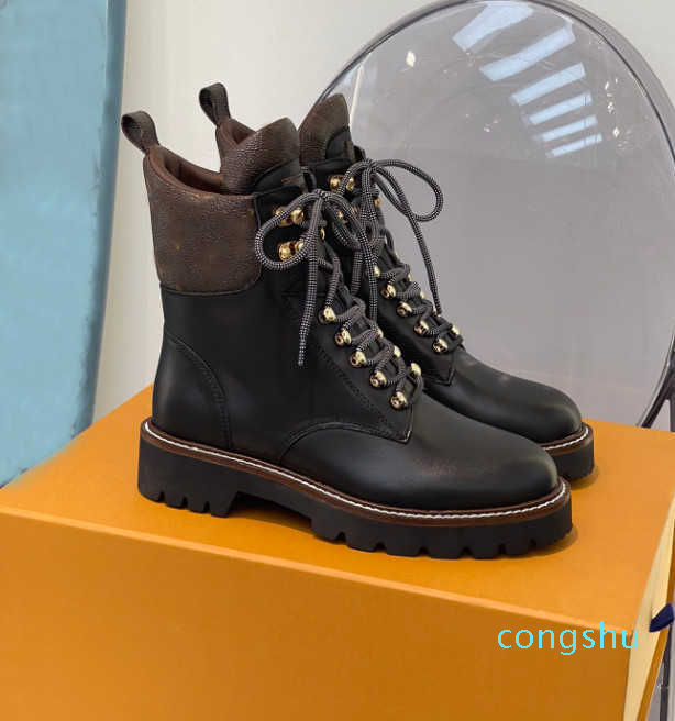 Designer de luxe femme territoire plat ranger de bottes de motard en cuir Lady Desert High top Martin Sneakers avec boîte