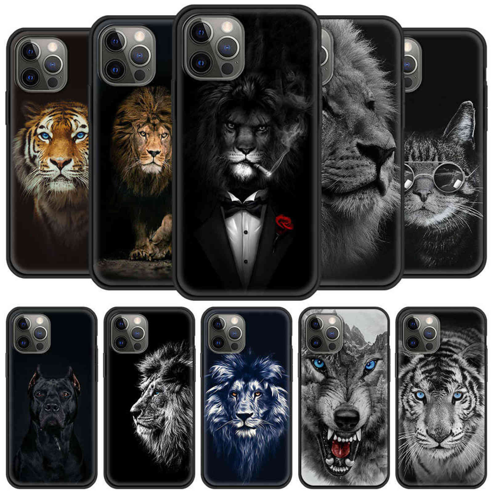 

Phone Case For iPhone 11 Pro 12 Pro Max XR 7 8 SE 2020 X XS Max 6 7 8 Plus Luxury Black Shell Cover Wolf Lion Animal funda Y1028, B07