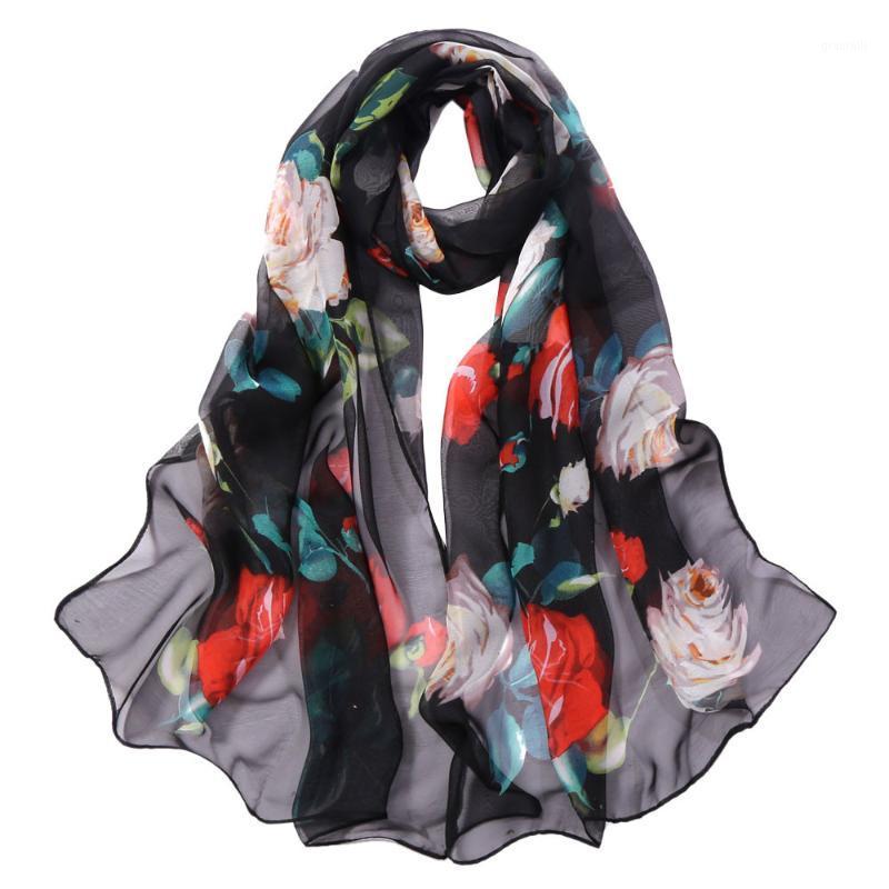 

Scarves Sagace Scarfs Fashion Women Roses Printing Long Soft Wrap Scarf Simulation Silk Shawl For Beach Party Towel Bufanda, Blue;gray