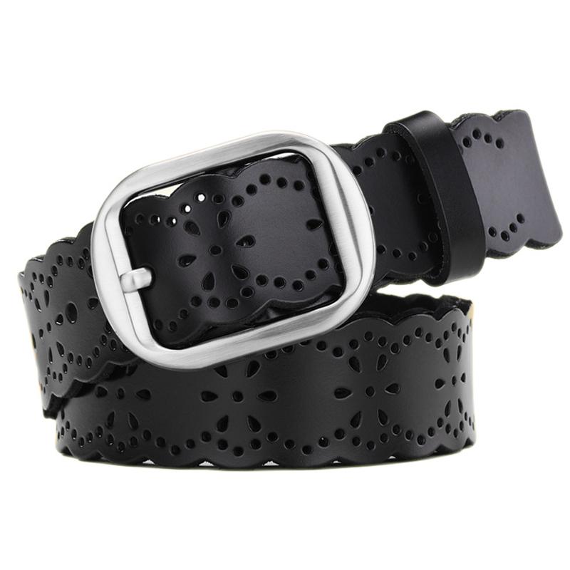 

Belts Fashion Women Cutout Strap Female Genuine Leather Cowhide Belt Hollow Out For Lady Jeans Waistband, Black