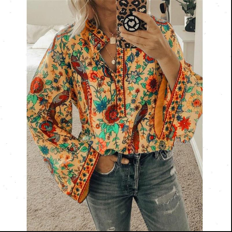 

women blouses long sleeve loose floral print shirts autumn clothes casual button blouse office lady summer chiffon and, White