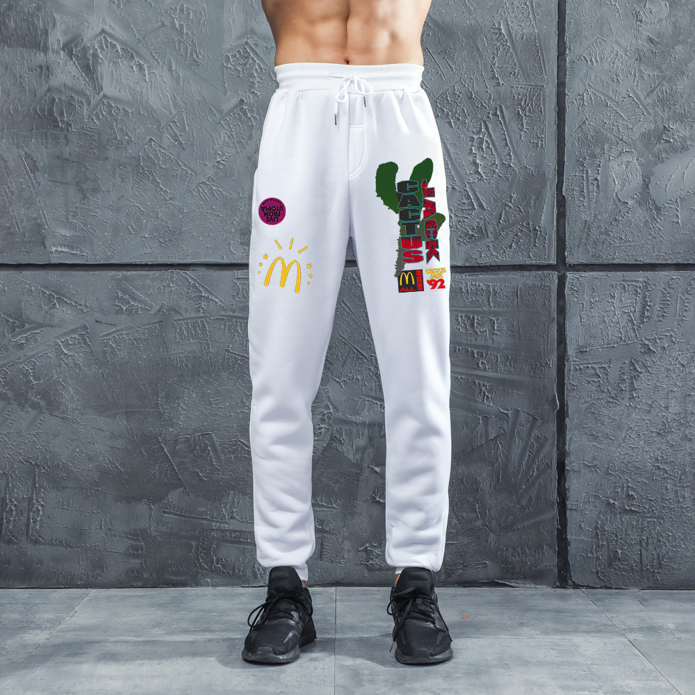 

High Street Tide Cactus Jack Pants Funny Print Loose Hip Hop Trend Men's Sweatpants Cotton Casual Sports Pant for Men Designer, White