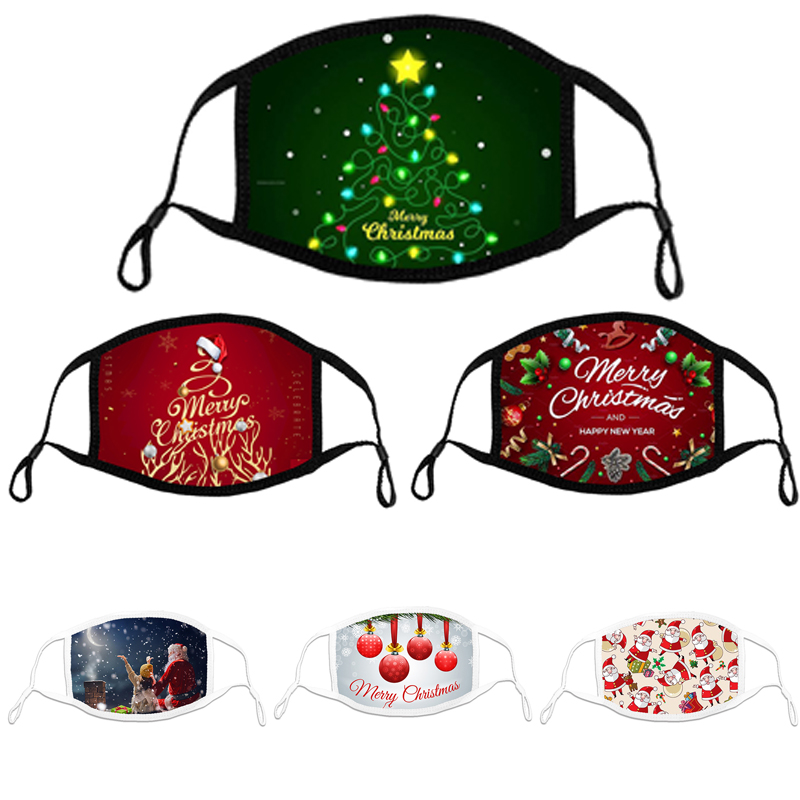 

2022 masks designer cotton face mask printed Christmas tree dustproof windproof adjustable Party facemask with black earhoop