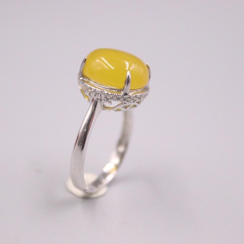 Cluster Rings Genuine/Original Silver 925 Sterling Ring For Weddings Eternity Women Ladies Zircon Female&#039;s Yellow Chalcedony US 7-image-704302623