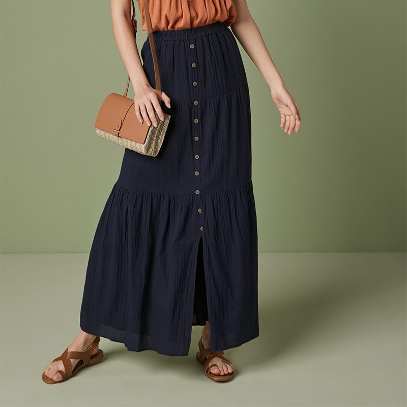 

Fashion Summer Maxi Sundress Women' Buttons Skirts Casual High Waist Long Vestidos Female Solid Cotton Robe Oversized, White