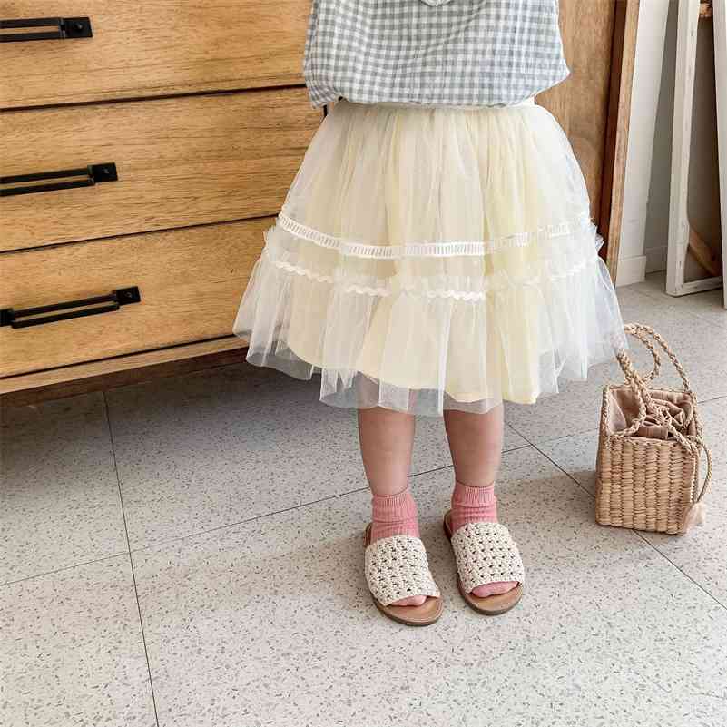 

Spring cute girls fashion mesh skirts baby girl all-match princess bubble skirt 210708, Beige