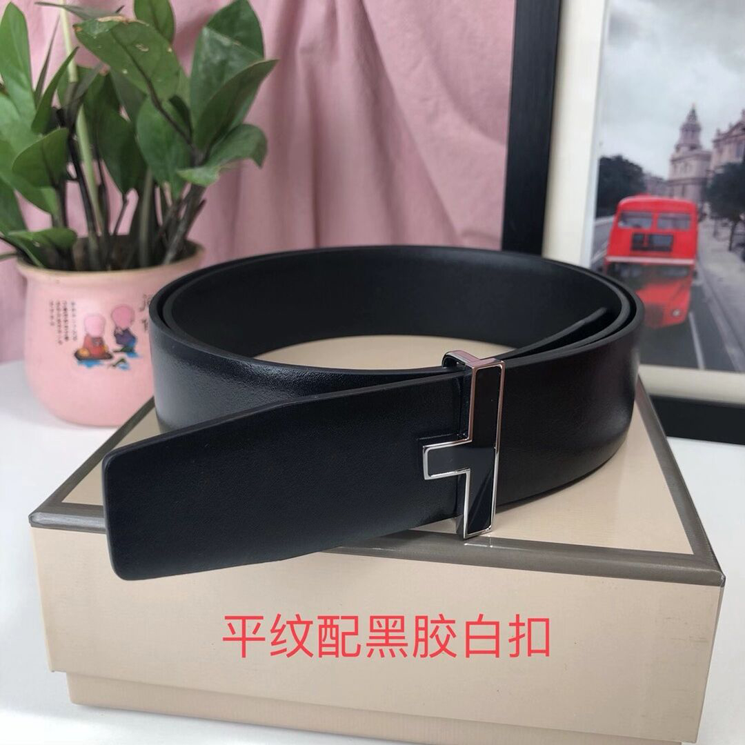 

NEW T. High Quality Belts Men Clothing Accessories Business For Men Big Buckle Fashion Litchi grain Leather With original box Gift, Silver