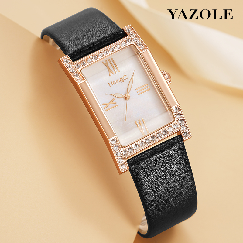 

YAZOLE Fashion Women Watch Charming Crystals Decoration Rectangle Dial Quartz Wristwatch Female Gifts Relogio Feminino watches, Green white