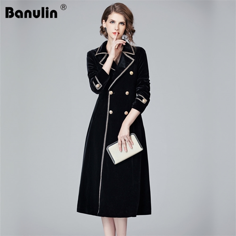 

Banulin Runway Women Notched Collar Long Jacket Coat Autumn Winter Double Breasted Suit Female Velvet Black Slim Outwear 210603