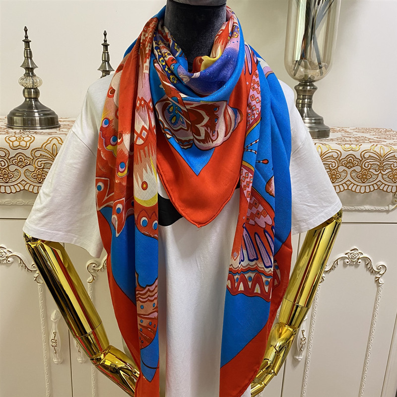 

Women's scarf good quality 50% wool 50% silk material blue color print Butterfly pattern square scarves for women size 130cm - 130cm, Blue;gray