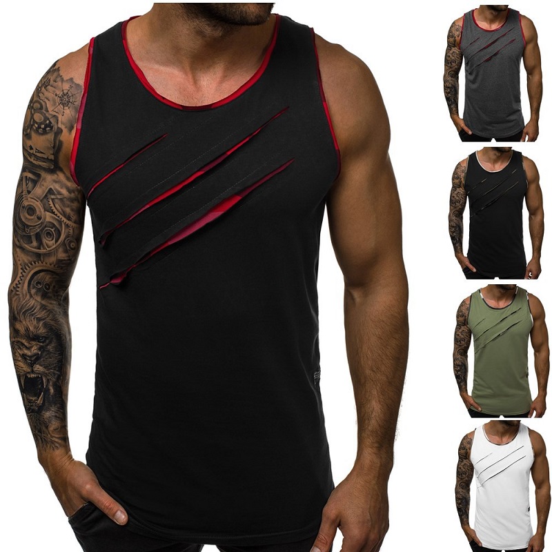

2021 Summer Men's Casual Fashion Trend Sleeveless Vest Broken Copper Camouflage Personalized Fitness Vest, White;black