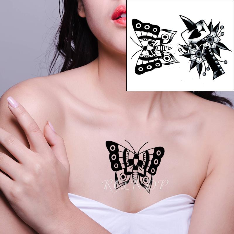 

Temporary Tattoos Waterproof Tattoo Sticker Black Butterfly Knife Flower Playing Cards Fake Tatto Flash Tatoo For Women Men