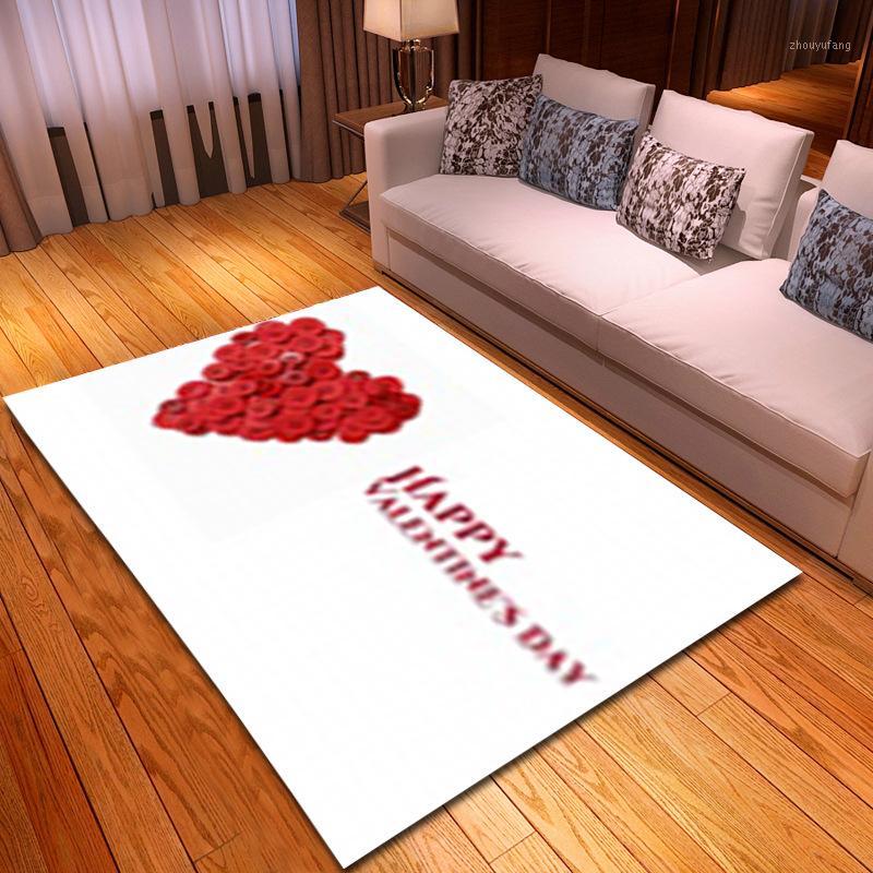

Carpets Happy Romantic Valentine's Rugs Surprise Bedroom Floor Mats Wedding Living Room Decor Soft Flannel Red Hearts And