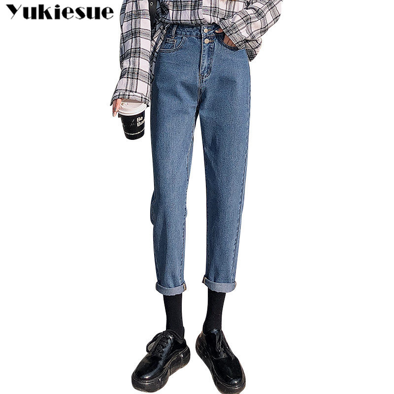 

high waist jeans woman plus size street style elastic waist denim pants Cotton Loose Coated Vintage Washed boyfriend jeans 210519, Light blue