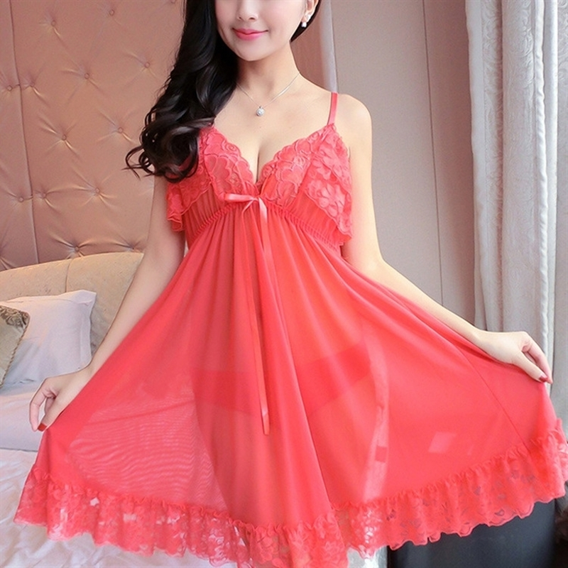 

mZC add large sling underwear underwear size mesh pajamas women lace sling nightdress sexy pajamas temptation transparent sexy, Black;red
