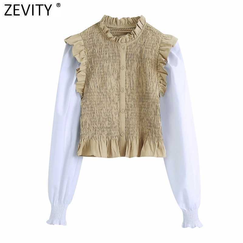 

Zevity Women Vintage Agaric Lace O Neck Patchwork Pleated Short Smock Blouse Female Ruffles Shirt Chic Blusas Tops LS7494 210603, Bb ls7494k
