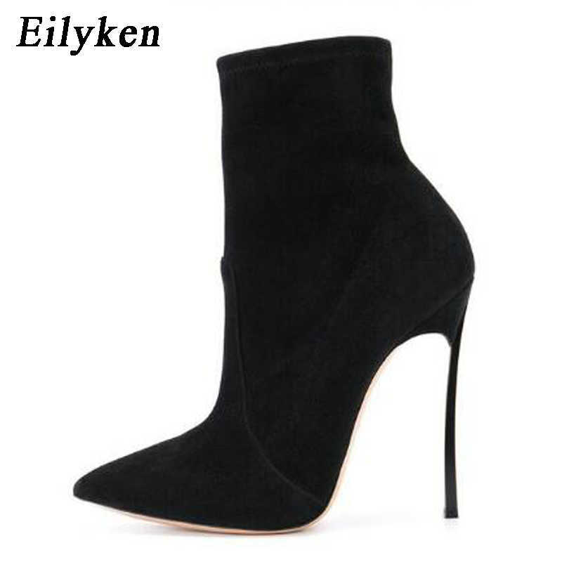 

Eilyken 2021 Autumn Winter Women Boots Stretch Fabric Thin Heels Boots Fashion Ankle Boots High Heels Shoes Woman Sapatos Y0914, Brown