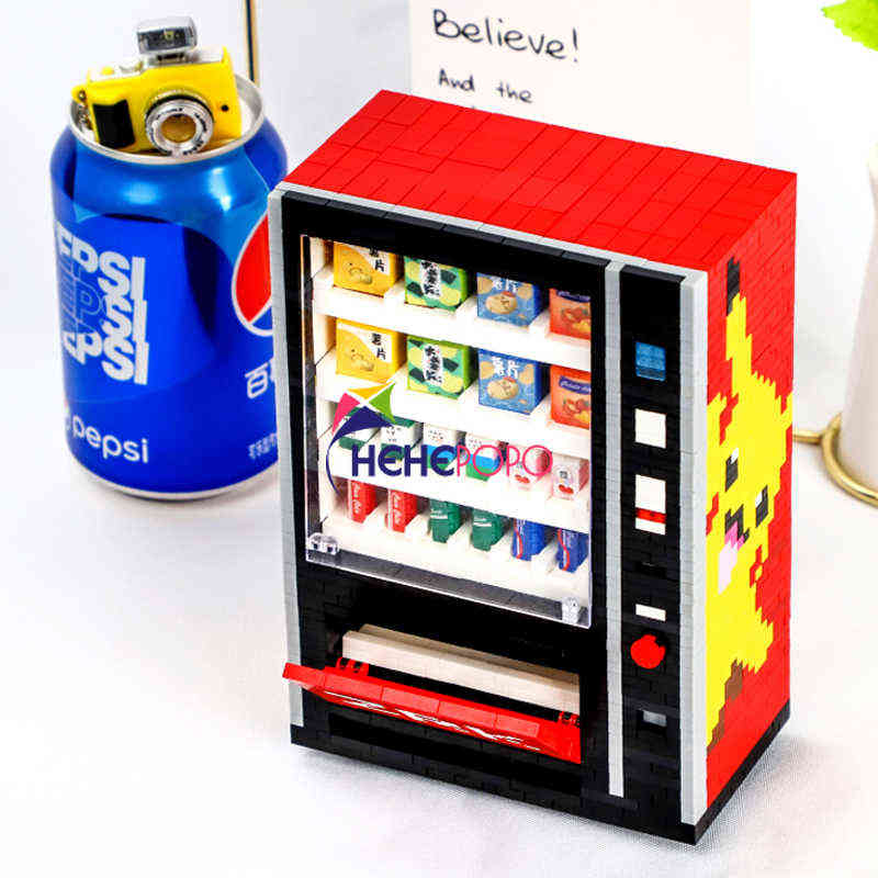 

ZRK New Coming Mini Popular Vending Machine Building Blocks Bricks City Accessories Drink Food Case Kits Set DIY Toys for Kids Y1127
