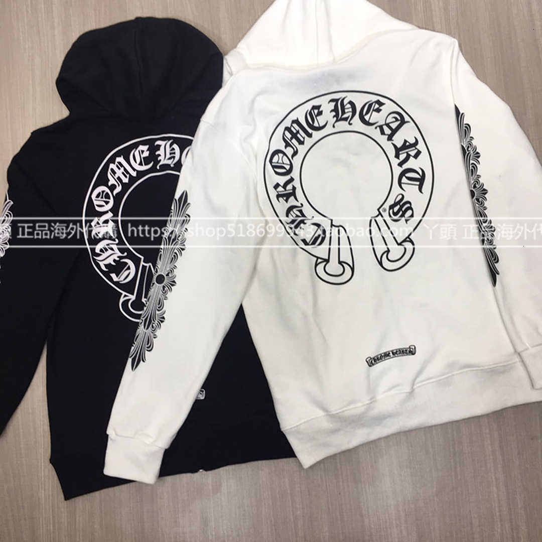 

print horseshoe Chrome arm zipper hearts Hoodie men's and women's loose jacket 6R0R EH3L, Black