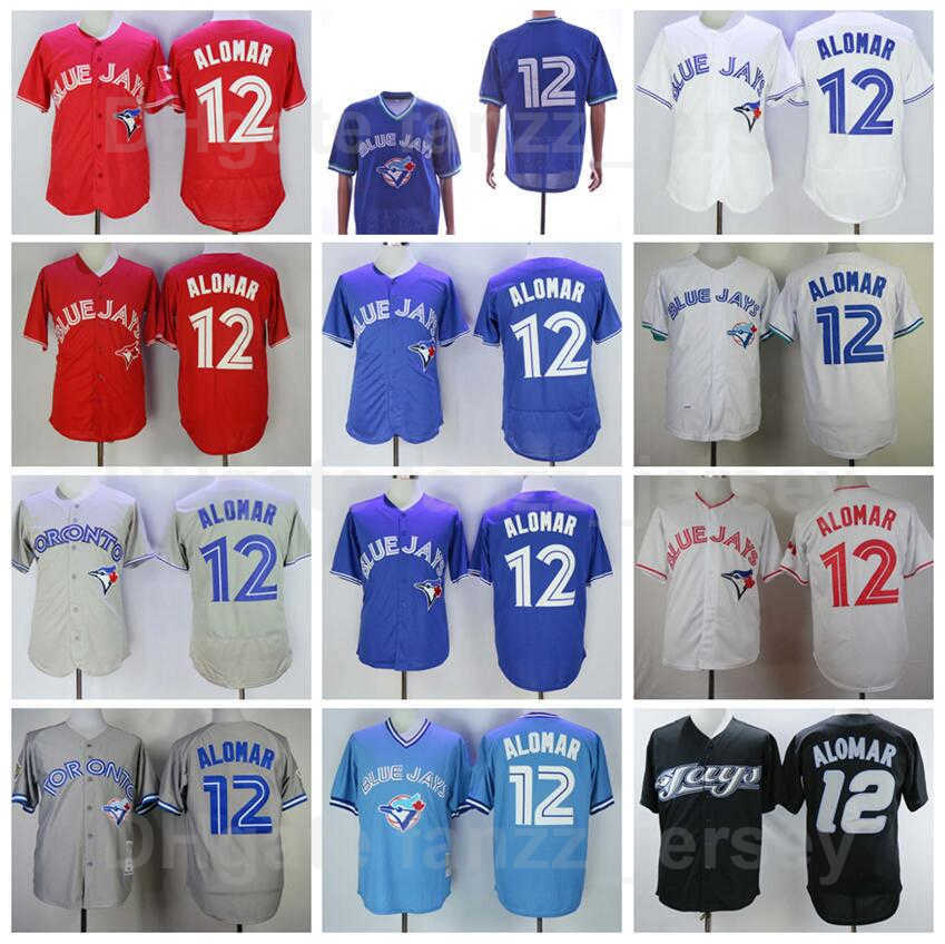 Vintage Baseball 12 Roberto Alomar Jersey Flexbase All Stitched Cool Base Pullover White Grey Blue Red Black Team Color 1992 1993 2008 Retro Top