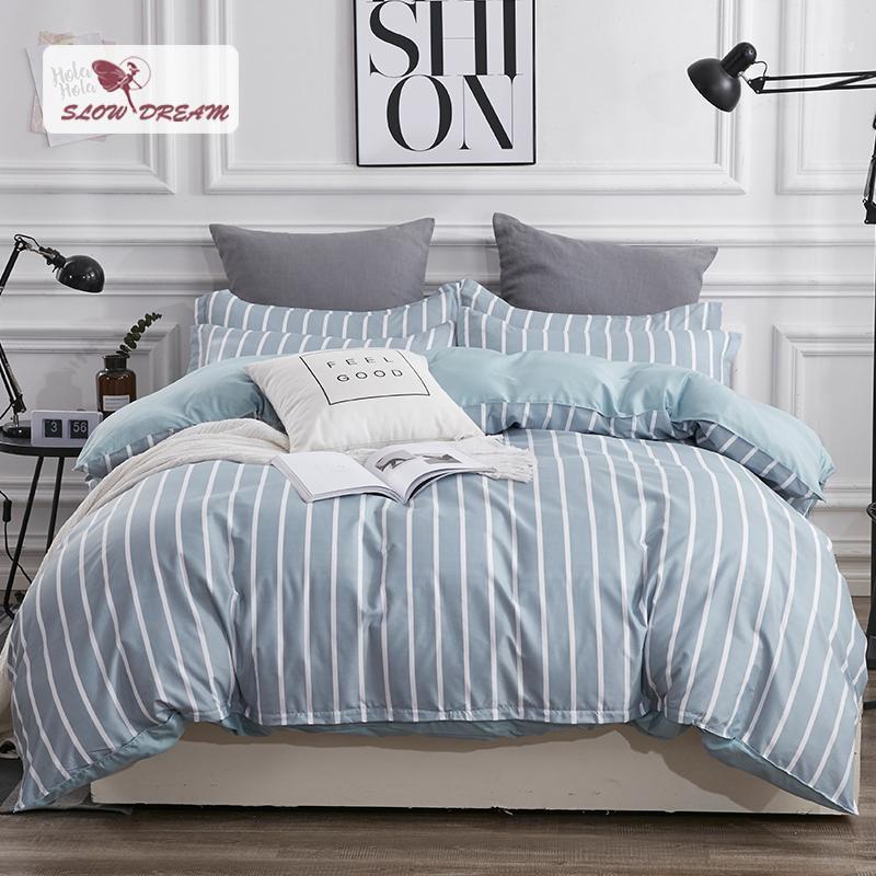 

Bedding Sets SlowDream Blue Bedspread Nordic Set Bed Flat Sheet Double Duvet Cover Linens Euro Pillowcases 3/4pcs