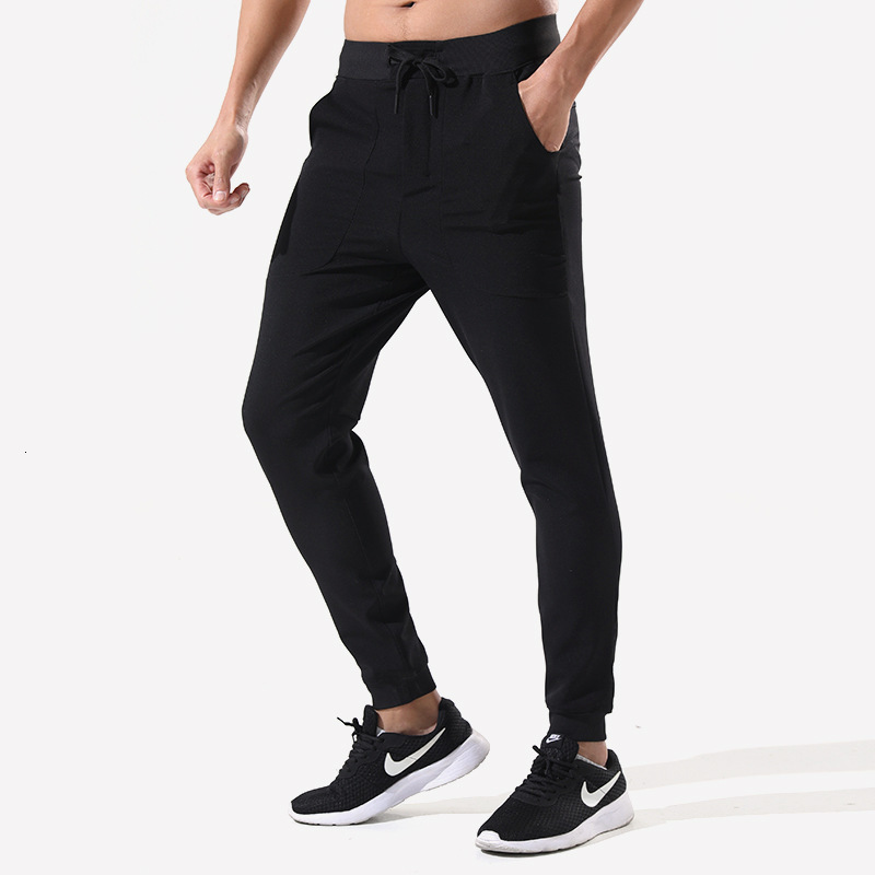 

01 Men's Sports Fitness Pants Gym Clothes WOmen running breathable quick drying sports pants stretch slim casual pants, Black