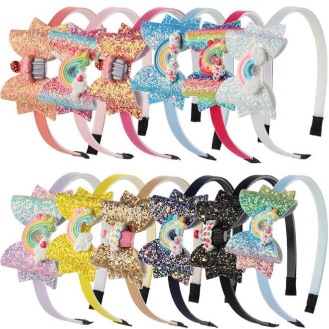 

Girl Baby Rainbow Headband Kid Accessories Sequin Fruit Bowknot Hair Sticks Cartoon Children Shining Bow Kids, Customize