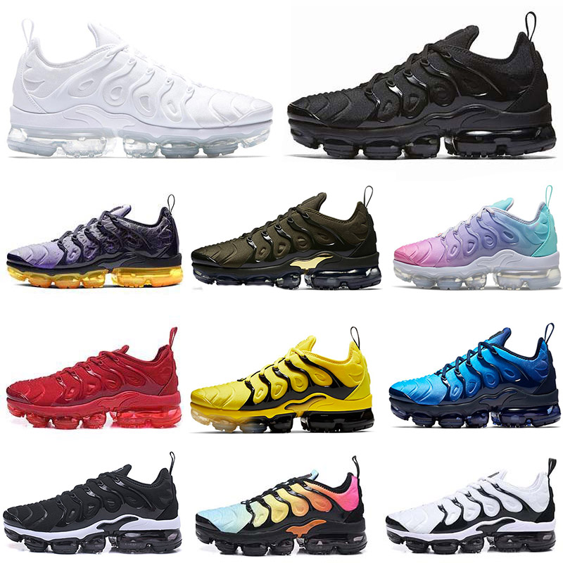 TN Plus Running Shoes Men Black White Volt Sunset Cherry All Red Cool Wolf Grey Neon Gree Olive Camo USA Dark Blue Fury Grape Mens Womens Outdoor