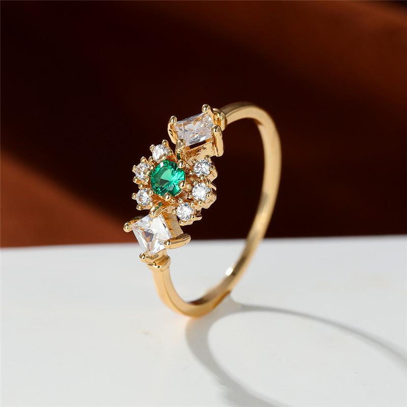 

Wedding Rings Female Dainty Green Zircon Stone Ring Luxury White Crystal Square Trendy Gold Color Thin Engagement For Women