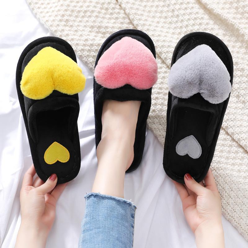

Slippers Women Fashion Winter Warm Heart Sun Flower Shoes Woman Plush Home Ladies Indoor House Fur, B-balck
