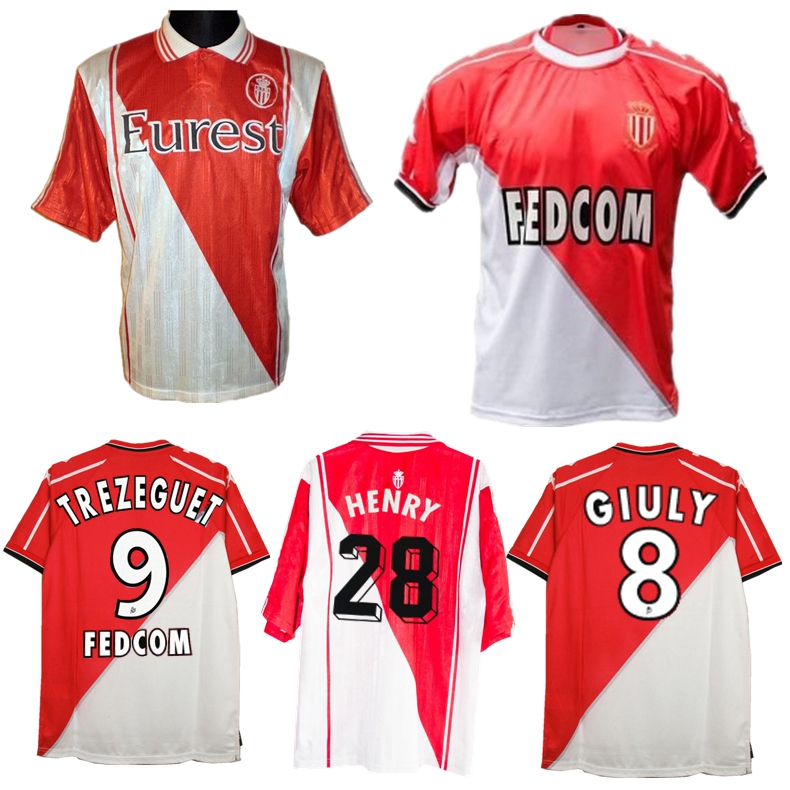 

1996 1997 1999 2000 Monaco retro soccer jersey Trezeguet HENRY GRASSI Riise SIMONE Marquez Giuly vintage classic football shirt, 99 00 home jersey