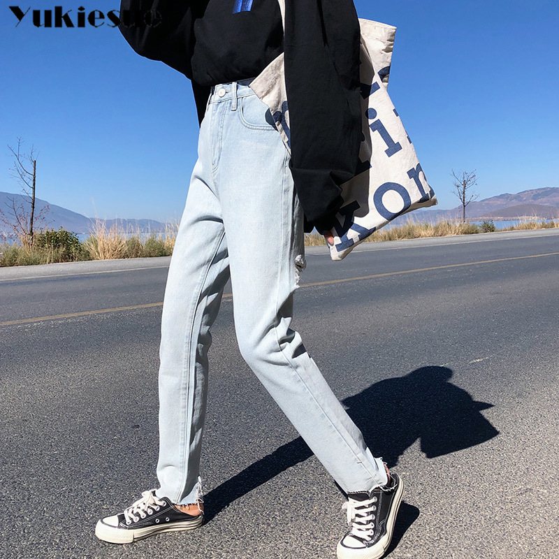 

High Quality Soft Vintage Boyfriend Jeans for Women High Waist Mom Black Jeans woman Harajuku Long Denim Pants Plus size 210519, Light blue