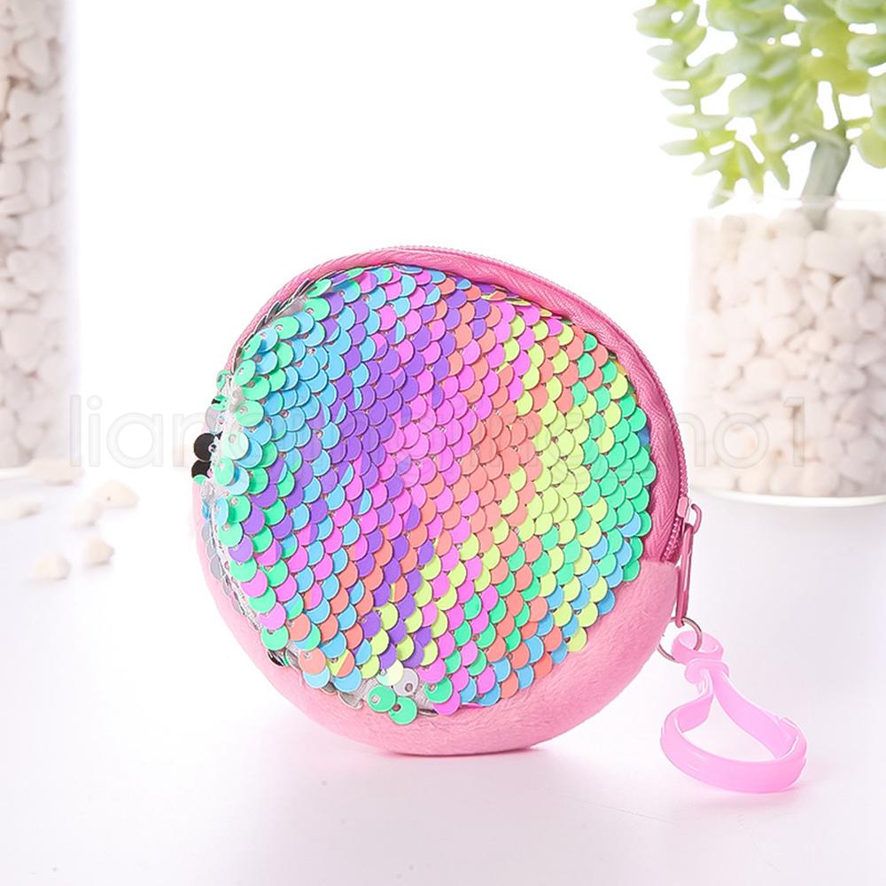 

sequin round coin wallet mini girl change money storage keychain bag party favor girl keyring keyholder handbag gift purse, Purple