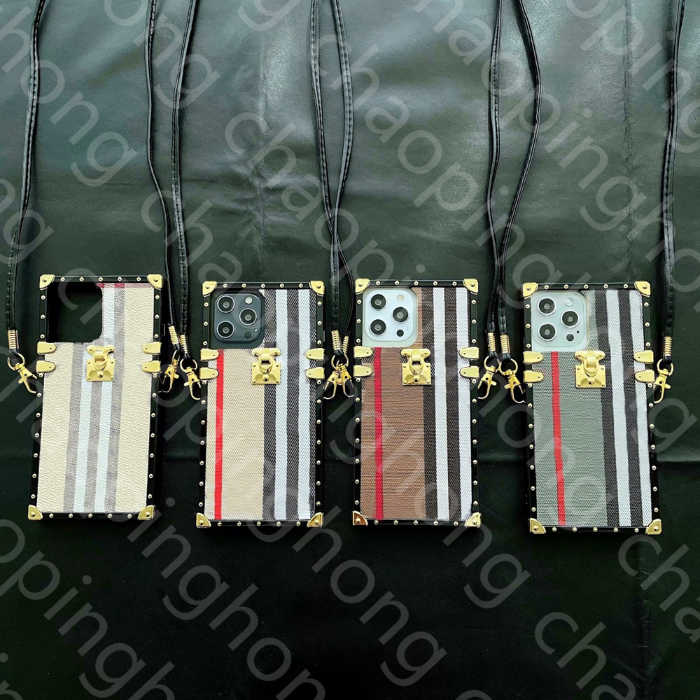 

British Style Fashion Designer Phone Cases With Striped Plaid Pattern For Iphone 12Pro 11 XR XS 7/8 plus PU Cover Backpack Rope