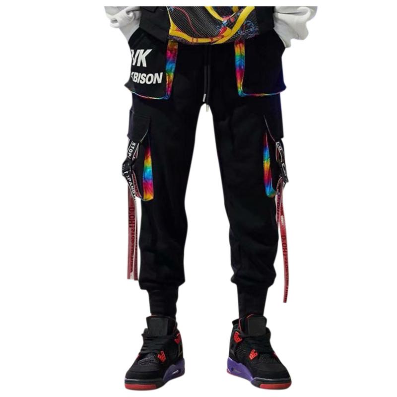 

Men' Pants Fashion Oversized Hip Hop Wide Leg Straight Trousers Fashionable Multi-pocket Casual Overalls Ropa Hombre, Black