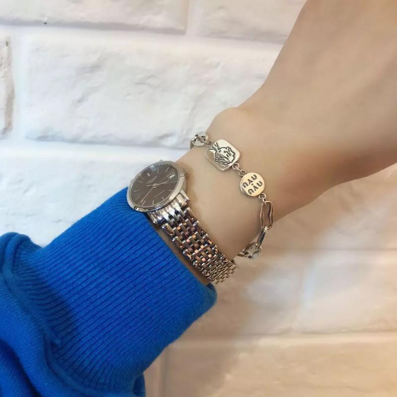 

Link, Chain 925 Sterling Silver Bracelet Fashion Personality Portrait Round Retro Old Craft Simple Trend Girl Female Hand Jew
