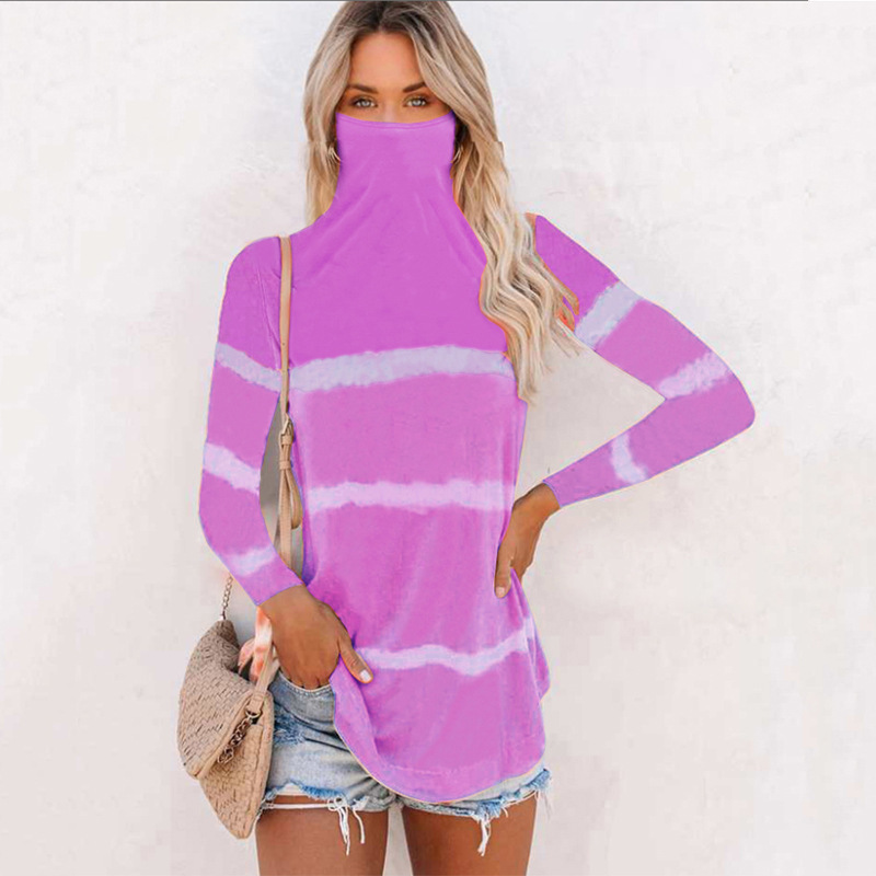 

Womens Designer Tshirts Fashion Long Sleeved Autumn Striped Panelled Tops Slim High Collar Casual Tees Plus Size Women Clothing, White