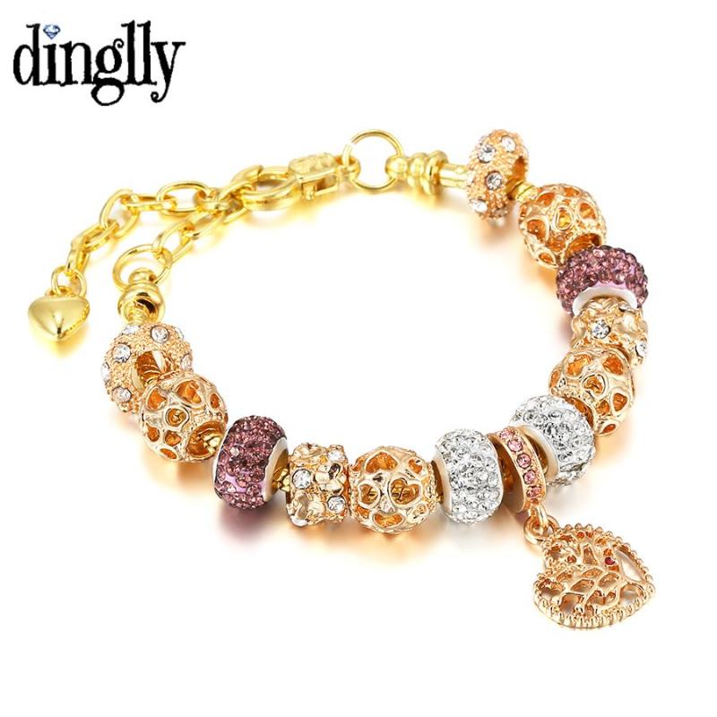 

Charm Bracelets DINGLLY Gold Heart Tree Of Life For Women Original Purple Crystal Round Beads Star Beaded Bracelet Couples Gifts, Golden;silver
