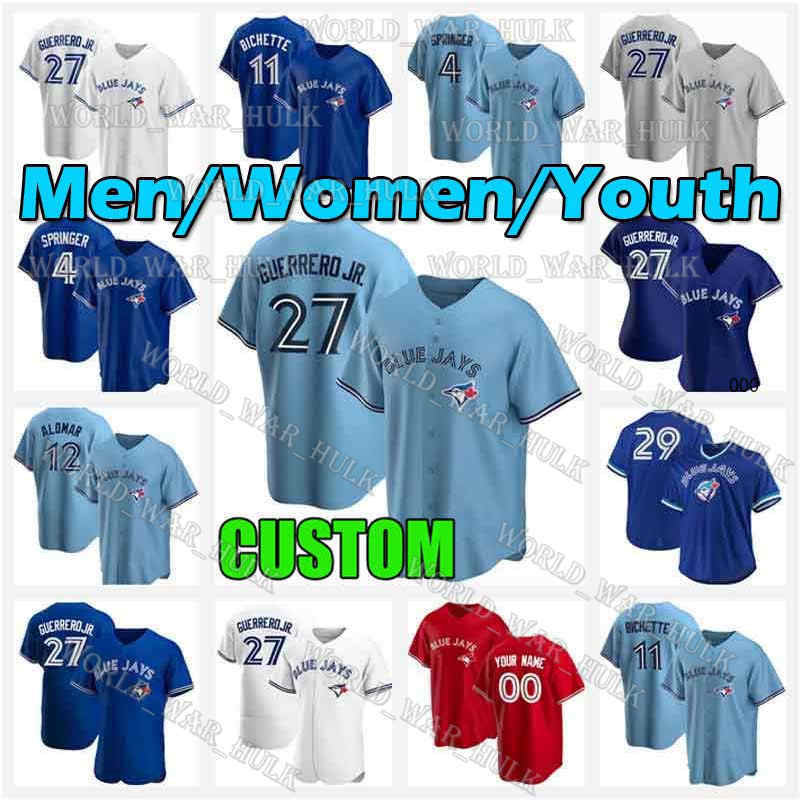 

Toronto Blue 4 George Springer Jays Jersey 27 Vladimir Guerrero Jr. 11 Bo Bichette Roberto Alomar Joe Carter Cavan Biggio Randal Grichuk, Men custom 2021 new cool base(lanniao)