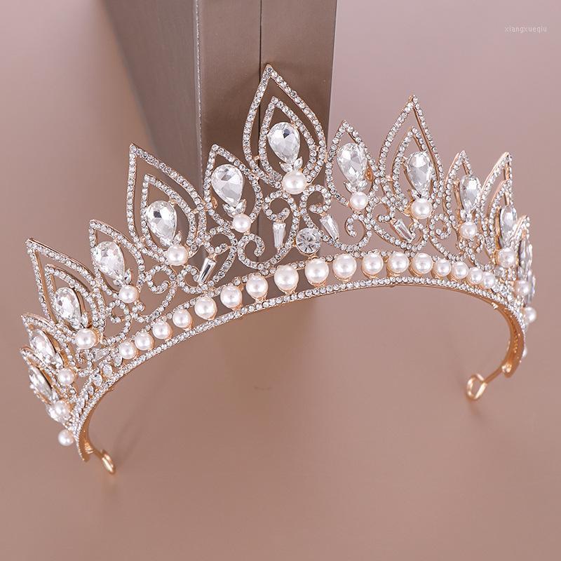 

Europe Vintage Queen Princess Tiaras And Crowns Austrian Crystal Wedding Head Jewelry Luxury Women Headpieces Hair Clips & Barrettes, Golden;silver