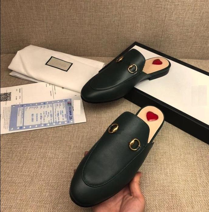 

2021 100% Leather shoes slippers Women Fashion Designers Flat Slides Flip Flops Metal buckle beach Mules Classic lady shoe size 36-42, #12